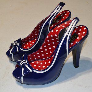 Pin-Up Culture Blue & White Polka Dot 5" High Heel Women's Size 7 Shoe